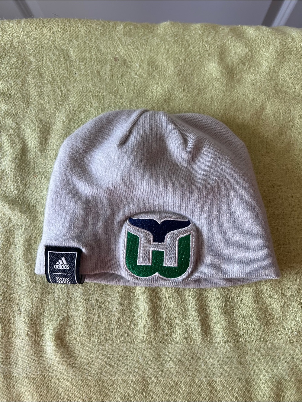 Retro Reverse adidas Kids Cream Beanie with Hartford Whalers Patch